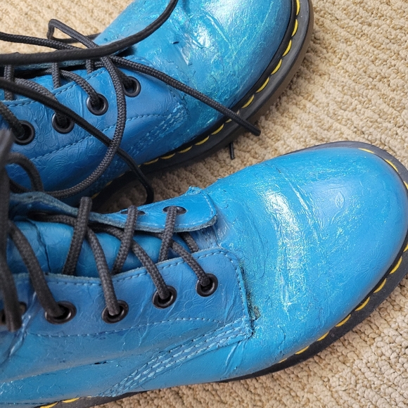 Y2K turquoise leather flower embossed Pascal combat boot dr martens docs htf - Picture 7 of 16